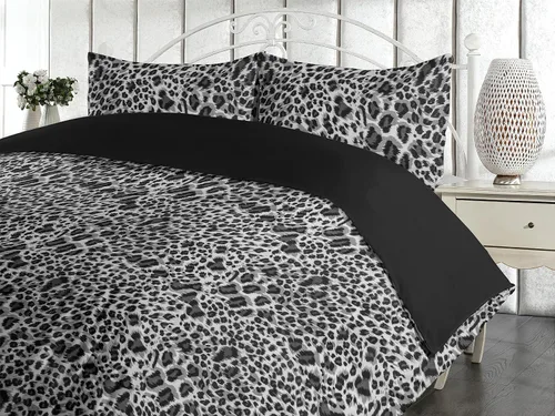 Vista 3 de Ambesonne Juego de funda de edredón con estampado de leopardo, colores acromáticos de manchas y manchas de gatos salvajes repetitivos, juego de ropa