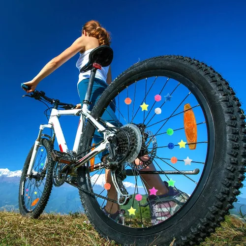 Vista 4 de Bike Wheel Spokes Beads + Kid Bike Bell + Kids Bike Streamers, Spoke Plastic Clip Round Decor Beads, Flower Bicycle Bell, Colorful Bike Handlebar