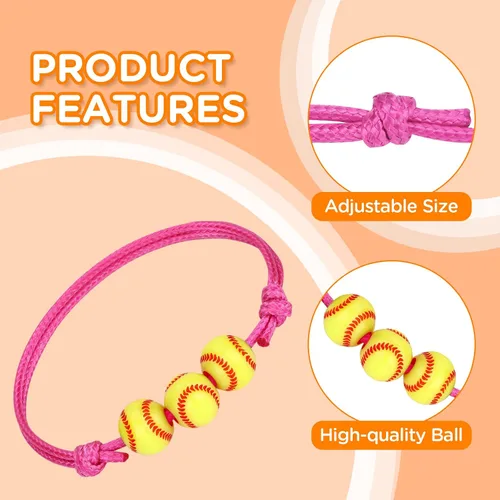 Vista 3 de 20 pulseras con dijes de sóftbol, regalos de fiesta de sóftbol, pulseras ajustables, pulseras inspiradoras de pelota deportiva para mujeres, fiesta