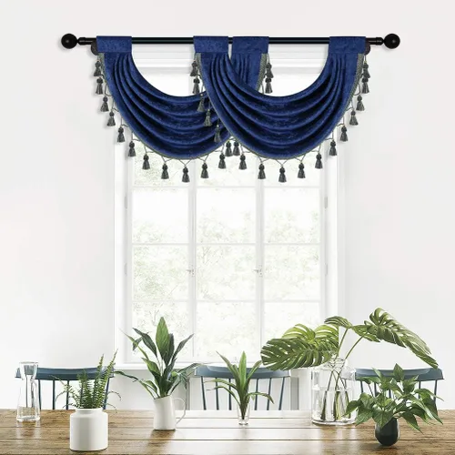 Vista 31 de ELKCA Cenefa Swag de Cascada de Chenilla Gruesa Beige para Sala de Estar Cortinas de Cenefa Pequeñas para Cocina, Paquete de 1