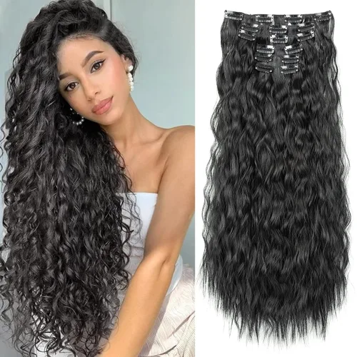 Vista 13 de LONAI - Extensiones de cabello con clip, 6 piezas, rizadas, de 24" de largo, sintéticas, para mujer, color rubio ceniza natural