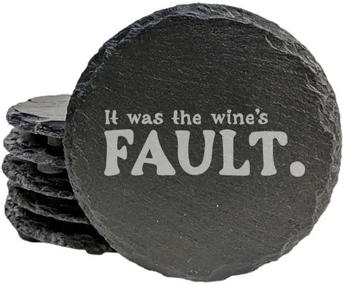 Vista 32 de Rustic Drinking Wine is My Hobby Slate Coasters Set of 8 – Round – USA Made Witty wine lover’s motto engraved on real slate coasters — “drinking
