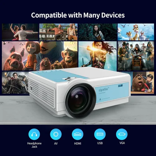 Vista 9 de Mini proyector, proyector Bluetooth WiFi 5G, staratlas 12000L Native 1920 x 1080 P, proyector para exteriores, cine en casa compatible con HDMI/USB