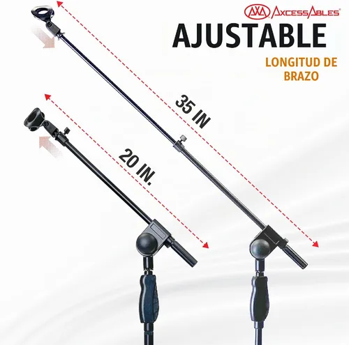 Vista 2 de AxcessAbles Soporte de micrófono de liberación rápida con una sola mano. Soporte de micrófono de trípode de ajuste de embrague de 74 pulgadas