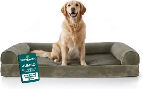 Vista 40 de Furhaven - Cama ortopédica para perros, estilo sofá, acolchada, con funda extraíble y lavable, marrón tostado, tamaño jumbo (XL)