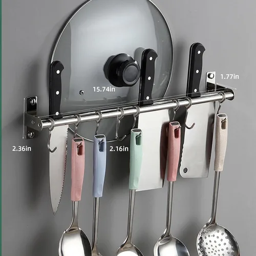 Vista 4 de ASkinds Estante colgante para utensilios de acero inoxidable para colgar en la pared, soporte para tapa de olla, organizador de almacenamiento