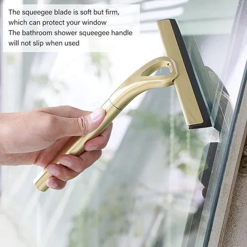 Vista 6 de Escobilla de ducha de acero inoxidable con gancho, escobilla de ventana multiusos de 8.9 pulgadas para puertas de vidrio de baño, espejos, paredes