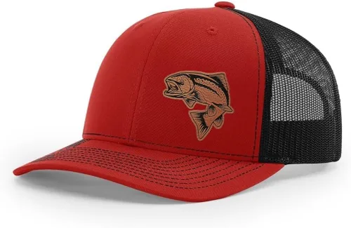 Vista 8 de Sombrero de pesca de salmón con parche de cuero grabado láser Richardson 112 Snapback Trucker Cap