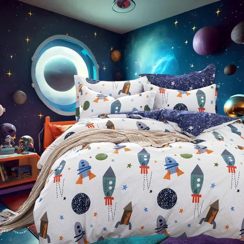 Vista 2 de Brandream Juego de cama para niños galaxia espacial Set de cobertor tamaño full y queen, Algodón, A, gemelo