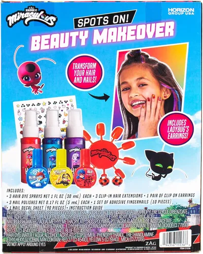 Vista 7 de Miraculous Spots On Beauty Makeover Estudio de belleza para niños, crea tu propio kit de arte y manicura para el cabello, ideal para fiestas