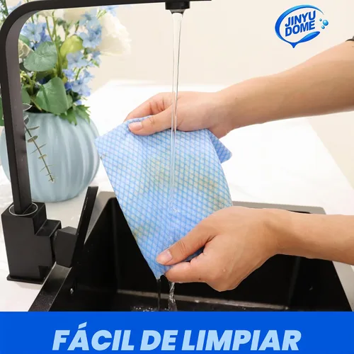 Vista 8 de Paños de limpieza desechables de cocina, paños reutilizables para cocina, baño, limpieza del hogar (azul, paquete de 100 unidades)