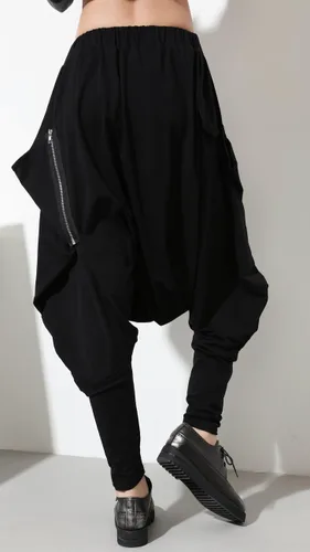 Vista 2 de ellazhu Pantalones de Hip-Hop Harem Hippie Hip-Hop con Bolsillos de Diseño Único Negro GY1054 A
