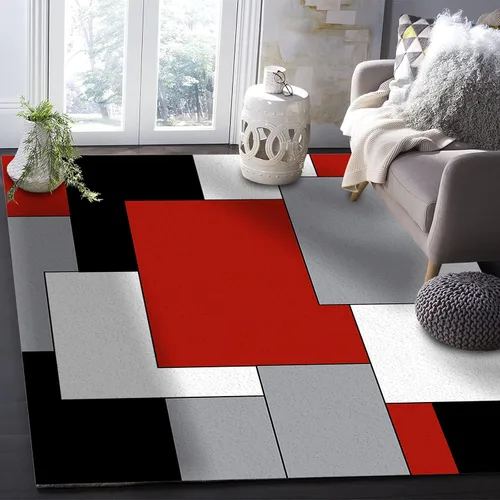 Vista 25 de Alfombra abstracta rosa y gris de San Valentín de 2 x 3 pies, alfombra estética geométrica moderna, antideslizante, rectangular, lavable