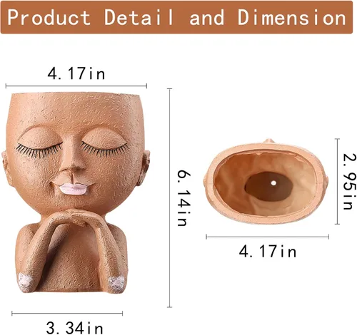 Vista 7 de Macetas de cara para suculentas, maceta de flores, bonita maceta de cabeza, macetas para plantas de interior y exterior