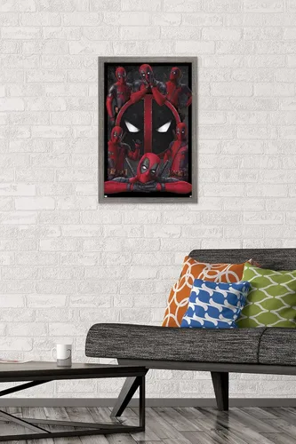 Vista 2 de Trends International Marvel Deadpool Legacy - Póster de collage de pared, 22.4 pulgadas de largo x 14.7 pulgadas, versión enmarcada de madera