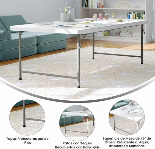 Vista 5 de EMMA + OLIVER Mesa de actividades plegable de plástico blanco granito para niños de 4.93 pies - Mesa de juego