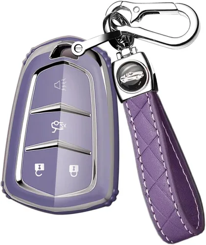 Vista 11 de ontto Protector de llave de automóvil compatible con Cadillac de 4 botones, carcasa de TPU suave con borde plateado para Escalade CTS SRX XT5 ATS