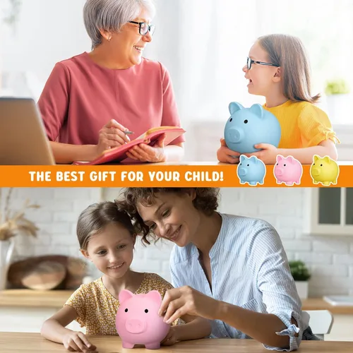 Vista 6 de Gerrii 9 hucha de plástico a granel para niños, caja de dinero de cerdo grande, irrompible, caja de ahorro para adultos, niñas, niños, Pascua