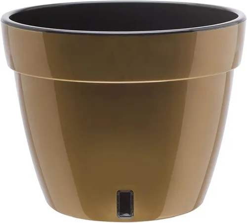 Vista 20 de Gardenera ASTI - Maceta de autoriego de 7.1 pulgadas en color negro-dorado/negro, maceta moderna con indicador de nivel de agua para todas