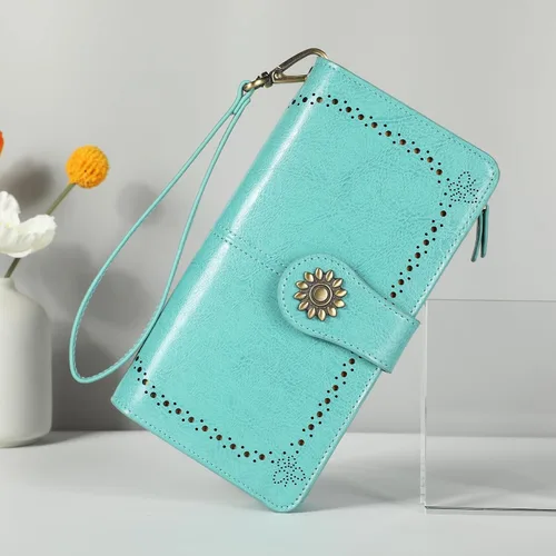 Vista 2 de Lavemi - Cartera de piel con bloqueo RFID para mujer, de gran capacidad, para llevarla a la muñeca
