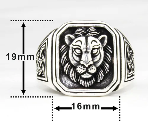 Vista 2 de Anillo de motociclista gótico de león especial 925 con estrellas de plata turca hecha a mano retro para hombre, Metal