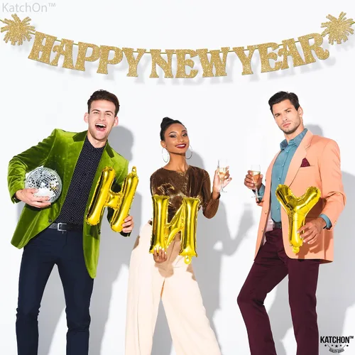Vista 5 de KatchOn, Cartel de feliz año nuevo dorado con purpurina – 10 pies, Bye 2026 Hello 2026 Banner Decoraciones de feliz año nuevo, letrero de feliz