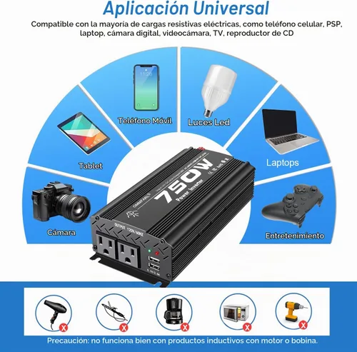 Vista 6 de Inversor de corriente de onda sinusoidal modificada de 750 W, CC 12 V a CA