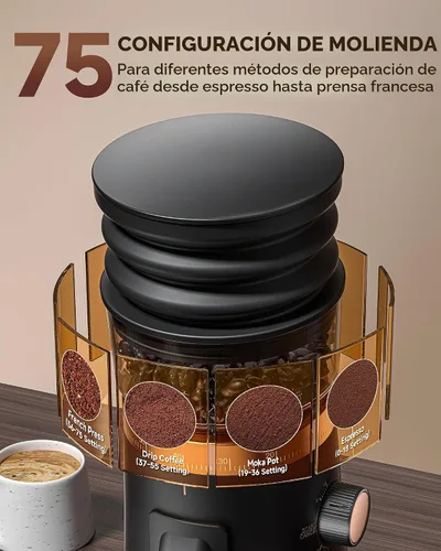 Vista 5 de AMZCHEF Single Dose Coffee Grinder, Low Retention, 75 Settings, Rose Gold