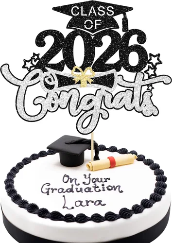 Vista 21 de 1 pieza de decoración para tartas con tapa de graduación con purpurina para la clase de 2026, decoración de pastel de graduación para graduación