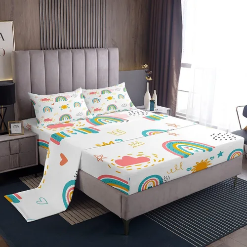 Vista 31 de Erosebridal Juego de sábanas de fresa, tamaño individual, diseño de fresa rosa para niñas y niños, sábana bajera ajustable de frutas tropicales