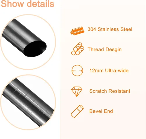 Vista 3 de uxcell 5 popotes de metal reutilizables, 8.5 pulgadas, con extremo biselado de acero inoxidable para beber batido, té de burbujas, bebidas