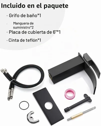 Vista 9 de Midanya Grifo de baño cascada 1 agujero, sin drenaje, negro mate
