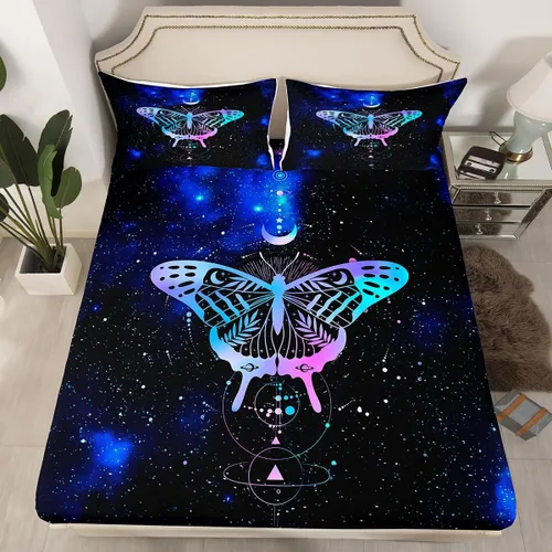Vista 11 de Sábana bajera ajustable de mariposa, tamaño individual, estrellas estrelladas, galaxia azul, nebulosa, universo de nebulosa, suave, lujoso, juego