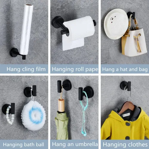 Vista 8 de szhdxsy - Juego de 6 accesorios de baño negro mate, soporte para toallas de acero inoxidable SUS 304 montado en la pared, incluye toallero de 16