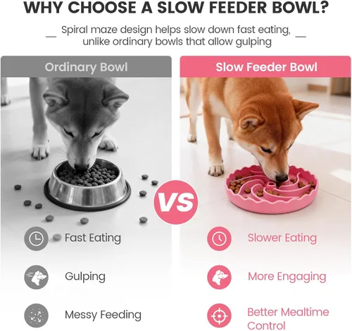 Vista 2 de SCHITEC Slow Feeder Dog Bowl, Puzzle Silicone Bowl for Small Medium Breeds Pink