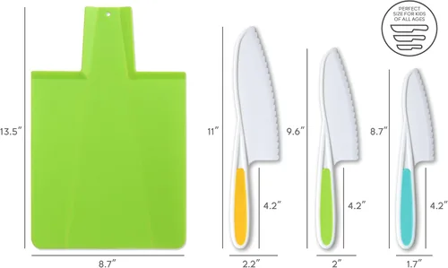 Vista 5 de TOVLA JR. Juego de regalo de corte para niños: 3 cuchillos de cocina seguros para niños, tabla de cortar plegable y 2 picadores aptos para niños.