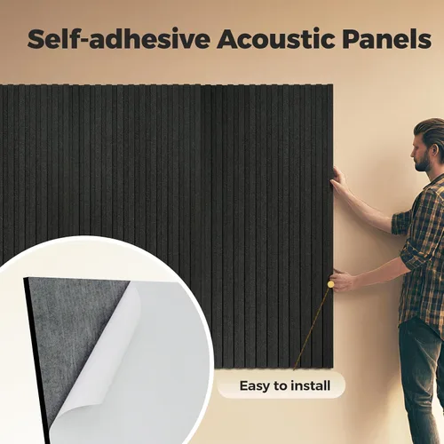 Vista 5 de Paquete de 4 paneles de pared acústicos de doble capa grandes autoadhesivos, 47.2 x 23.6 x 0.71 pulgadas, panel de pared insonorizado, barrera