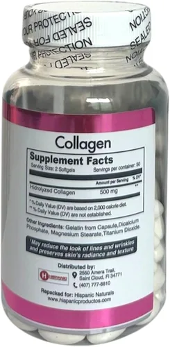 Vista 3 de HISPANIC Suplemento de colágeno de 500 mg, 100 cápsulas