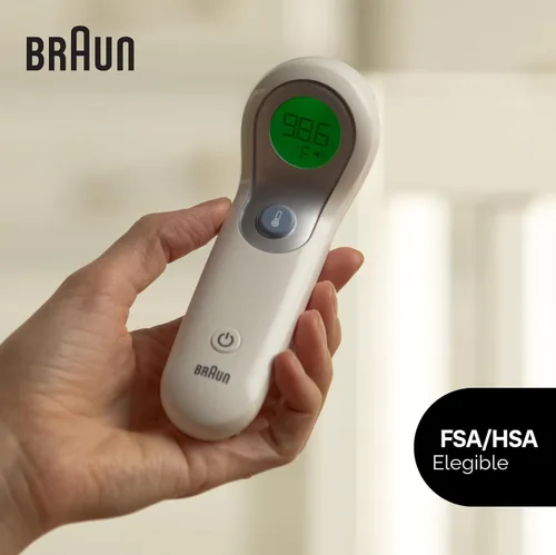 Vista 2 de Braun - Termómetro sin contacto y de frente - Termómetro sin contacto para adultos, bebés, niños pequeños y niños, orientación de fiebre codificada