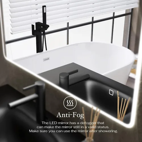 Vista 4 de Espejo rectangular grande de 36 x 28 pulgadas para montaje en pared, antiempañamiento, para baño, tocador de baño