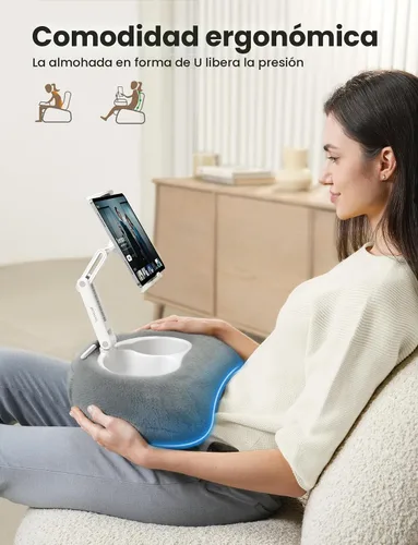 Vista 3 de Lamicall Soporte de almohada para tablet Kindle – [Brazo ajustable de 360°] [Suave y lavable] Soporte para iPad de regazo para iPad, accesorios