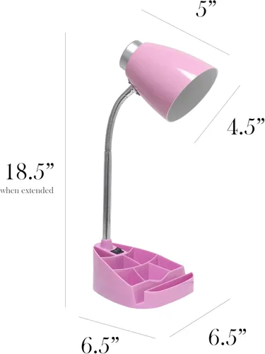 Vista 3 de Simple Designs LD1067-PNK Lámpara de escritorio compartimentada con soporte para iPhone/iPad/Tablet, cuello de cisne flexible, para oficina, sala