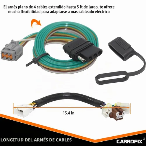 Vista 4 de Arnés de cableado de vehículo a medida con conector de remolque plano de 4 vías, compatible con Nissan Frontier, Pathfinder, Xterra y Suzuki Equator