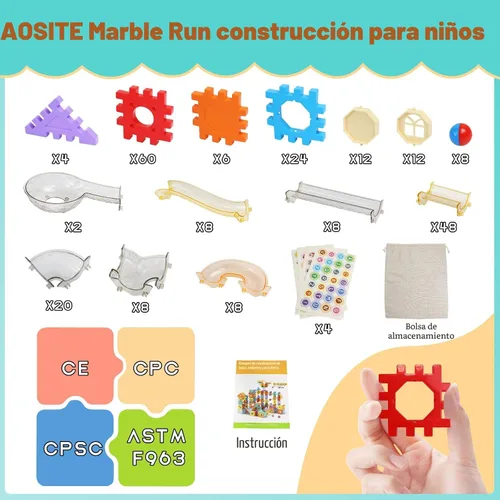 Vista 5 de AOSITE 234 PCS STEM Marble Run Building Learning Toy Kid Gift