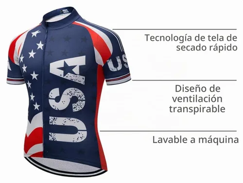 Vista 4 de Maillot de ciclismo de manga corta estilo USA Bike Tops con bolsillo raya reflectante 1cd8111