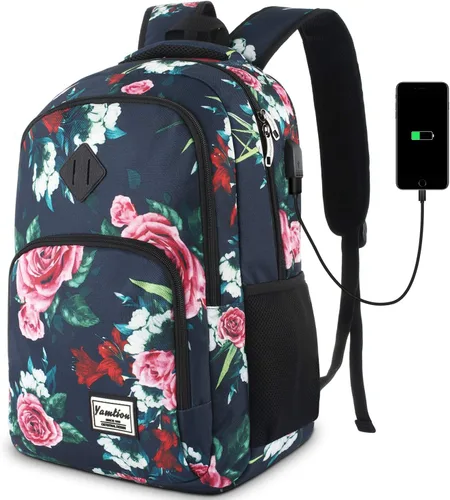 Vista 12 de YAMTION Mochila escolar, mochila para laptop con compartimento de 15.6 pulgadas para hombres y mujeres, color beige