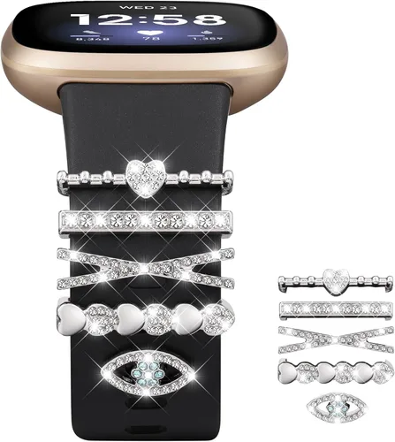 Vista 9 de Ouwegaga Compatible con Fitbit Versa 4 Bandas para Mujer/Sense 2/Sense/Versa 3 Bandas, Correa Deportiva de Silicona Suave con 5 Piezas de Anillos