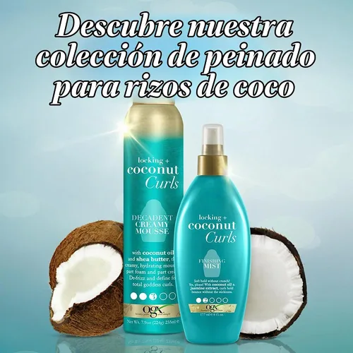 Vista 7 de OGX Locking + Coconut Curls - Mousse cremoso decadente, 7.9 onzas
