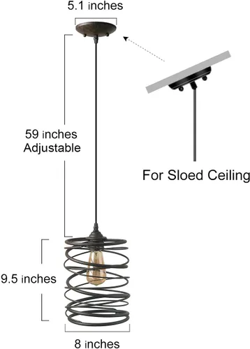 Vista 3 de LNC Iluminación colgante, lámpara de techo rústica de jaula de óxido para isla de cocina