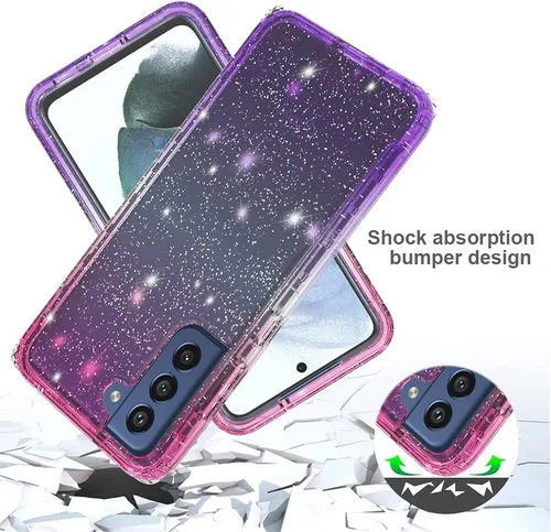Vista 5 de Funda compatible con Samsung Galaxy S21 FE con purpurina de cuerpo completo con protector de pantalla integrado, resistente de doble capa a prueba